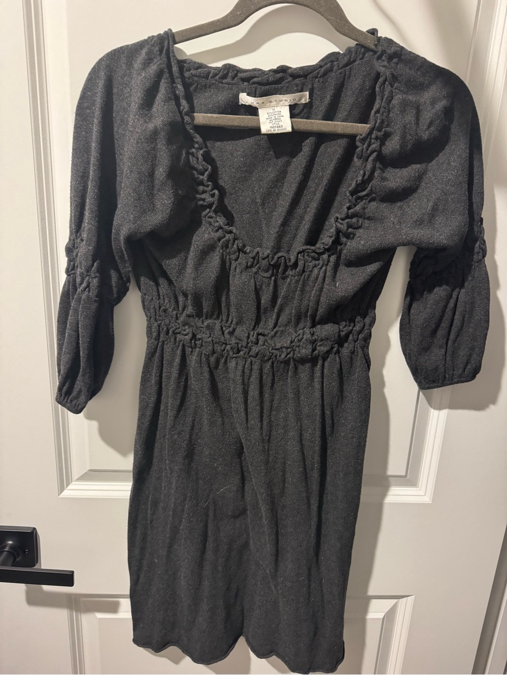 Women’s MaxStudio Medium Charcoal Ruffle-Detail Smocked Waist Dress